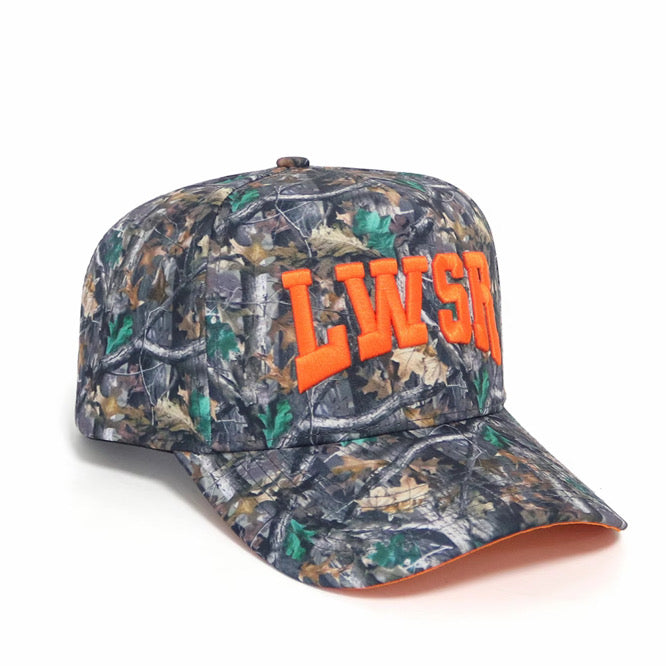 Woodlands L Hat 3/4 angle — camo 6-panel structured snapback by The Lewwsers